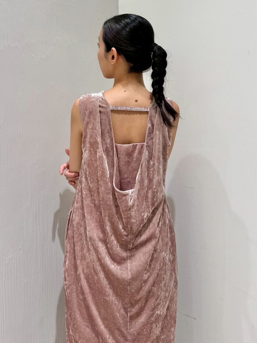 emmi atelier「メッシュベロアバックドレープワンピース」|ワンピース|