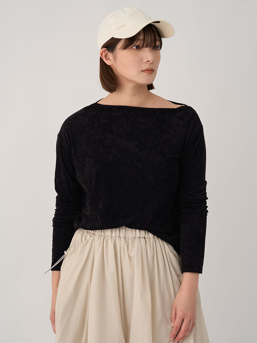 emmi atelier「ベロアアシンメトリートップス」|Tシャツ・カットソー|BLK