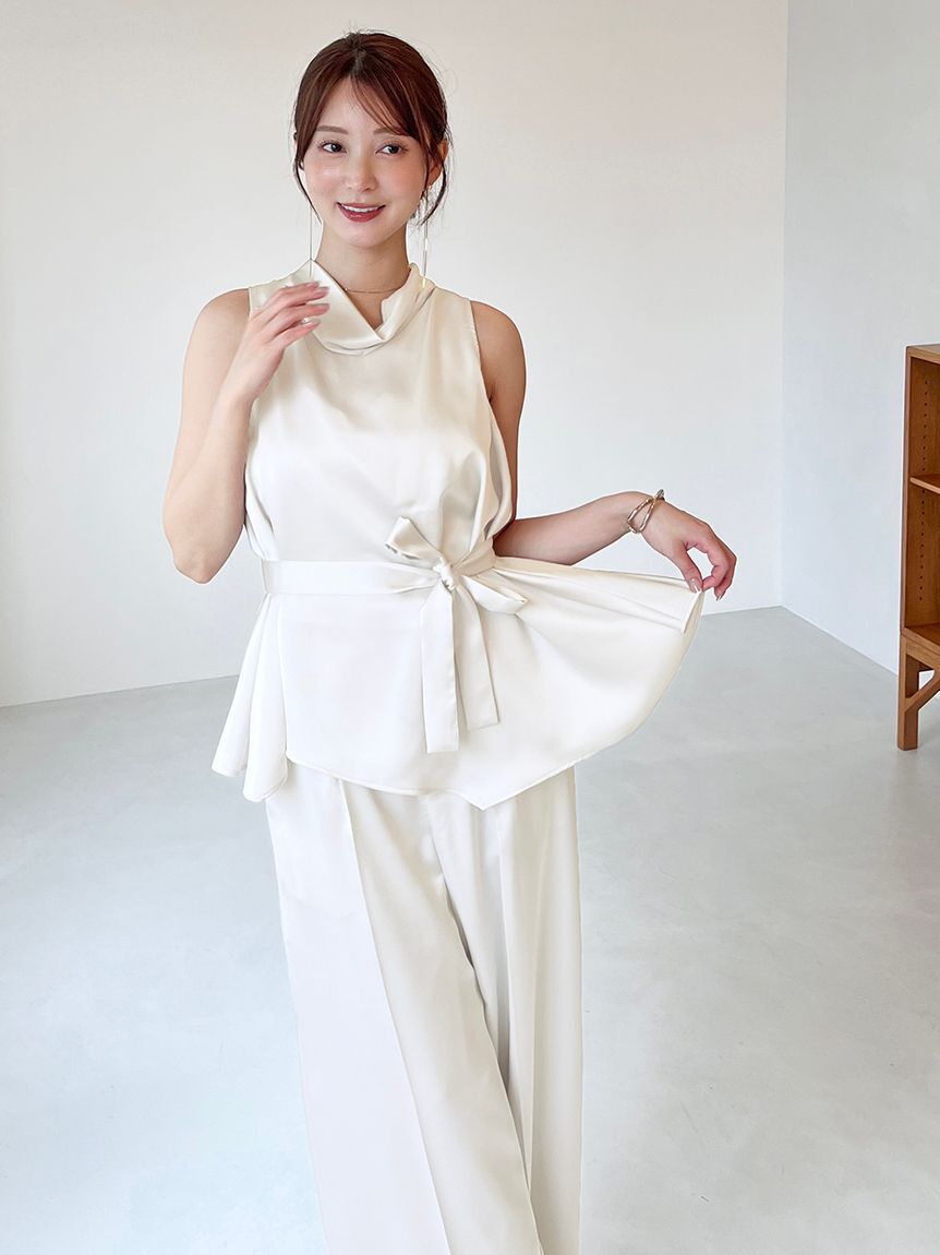 SNIDEL「サテンワイドパンツ」|チノ|