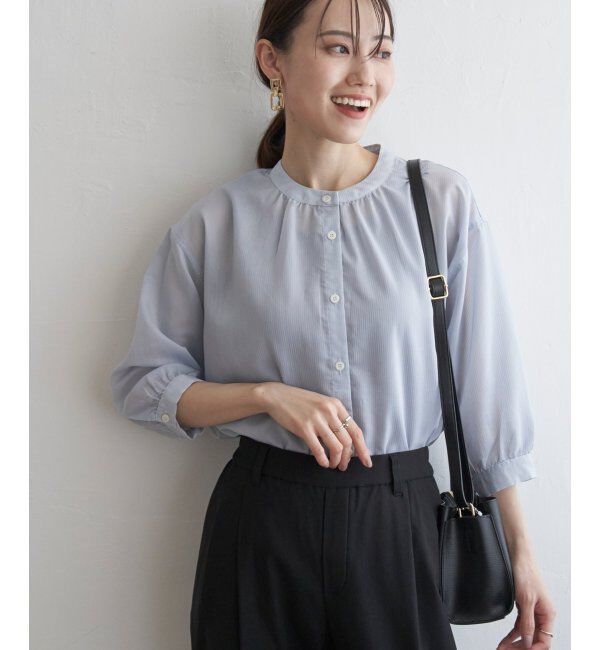 ikka「シアストライプバンドカラーシャツ」|シャツ・ブラウス|アオケイ