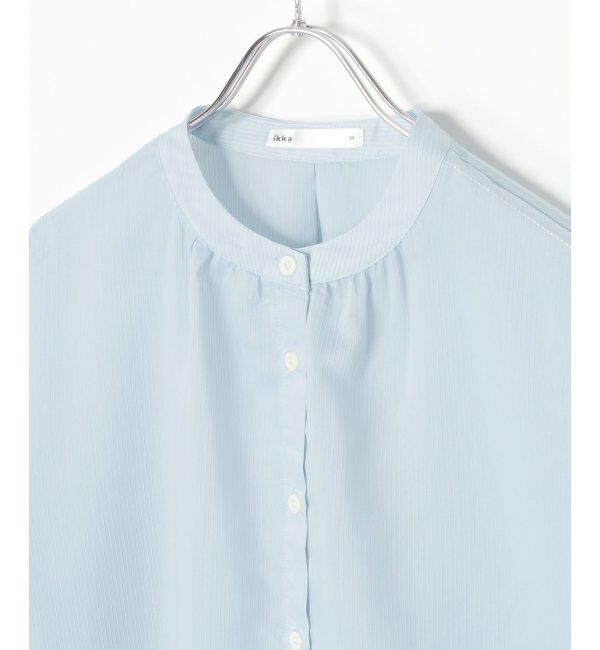 ikka「シアストライプバンドカラーシャツ」|シャツ・ブラウス|