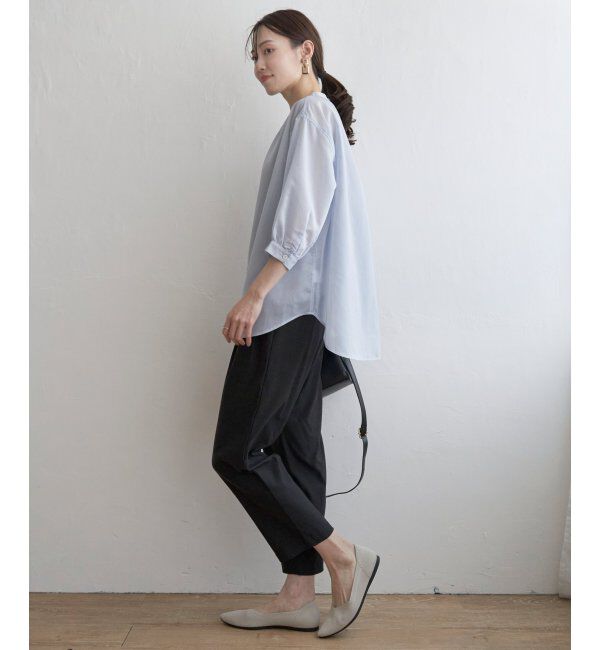 ikka「シアストライプバンドカラーシャツ」|シャツ・ブラウス|