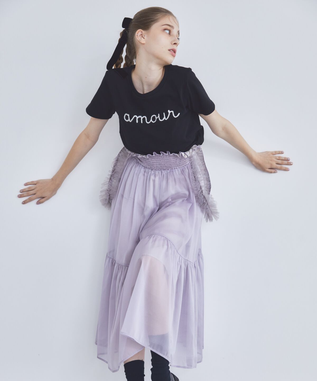 REDYAZEL「チュールショルダーフレアスカート」|フレア|