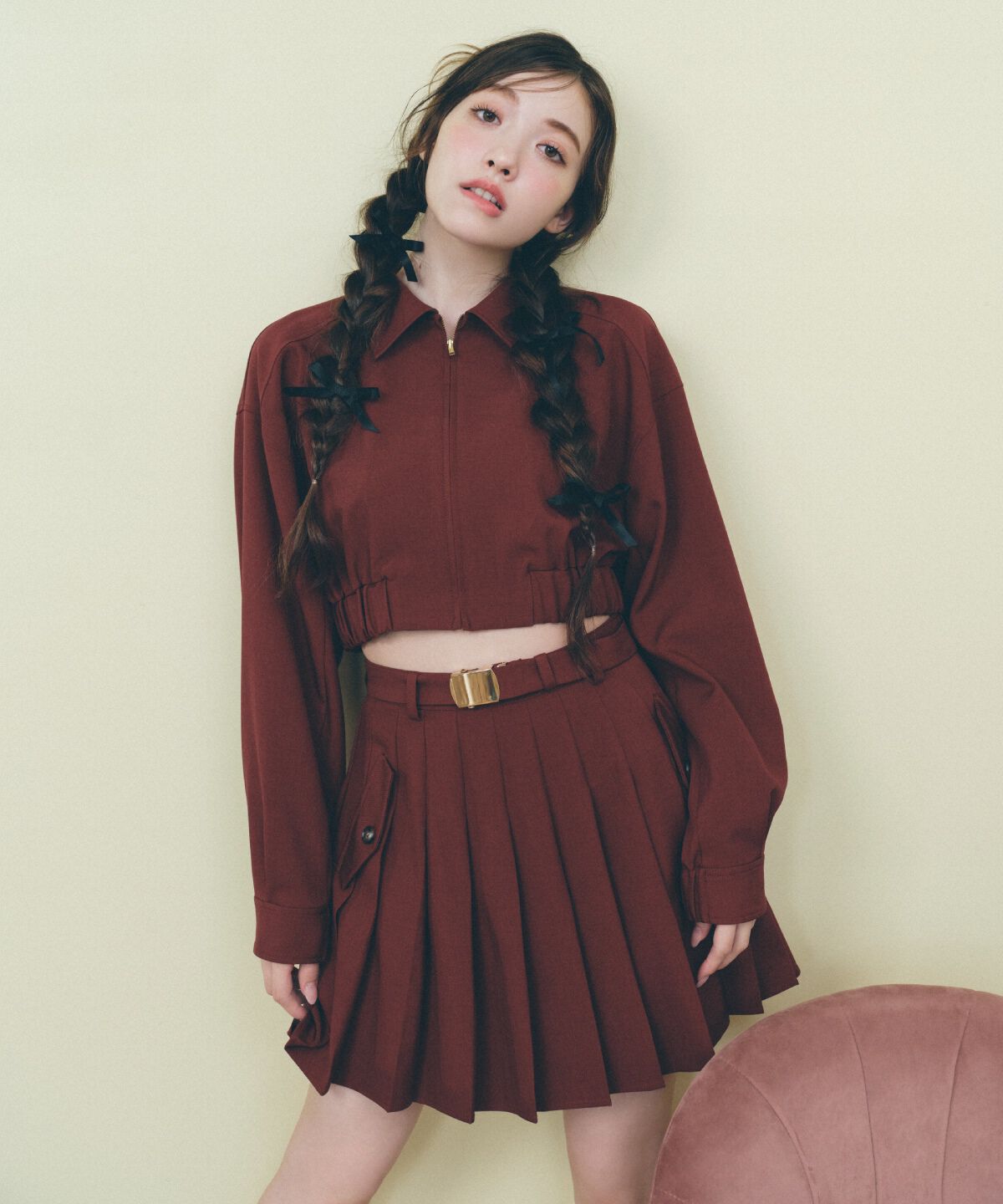 REDYAZEL「ベルト付きプリーツショートスカート」|フレア|