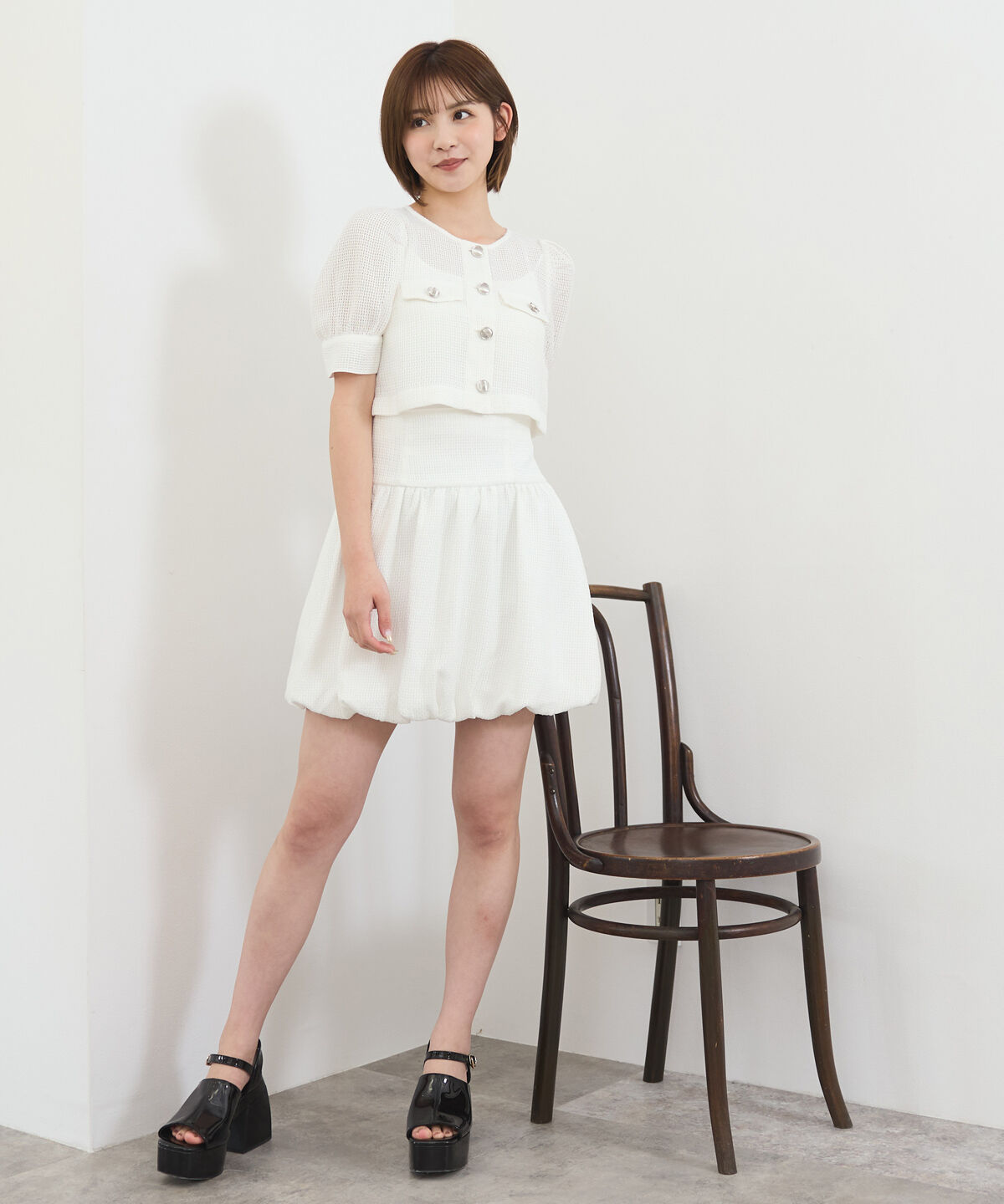 REDYAZEL「メッシュレースショートシャツ&times;バルーンスカートセットアップ」|ワンピース|