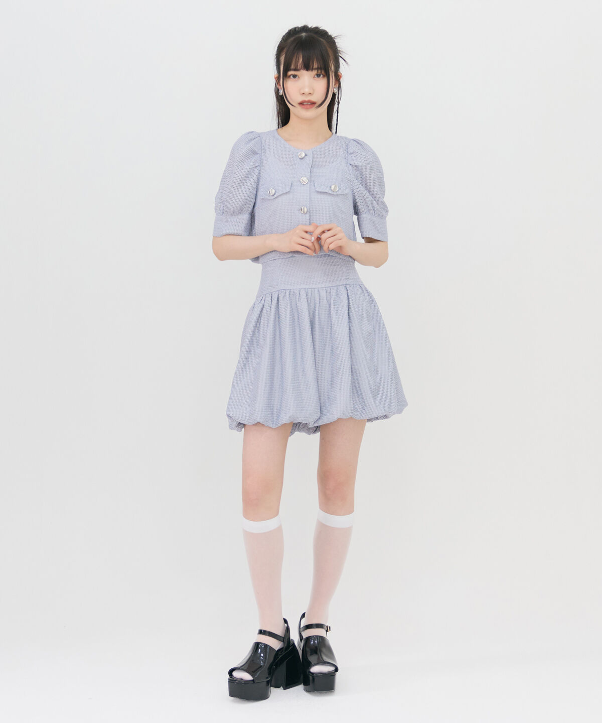 REDYAZEL「メッシュレースショートシャツ&times;バルーンスカートセットアップ」|ワンピース|