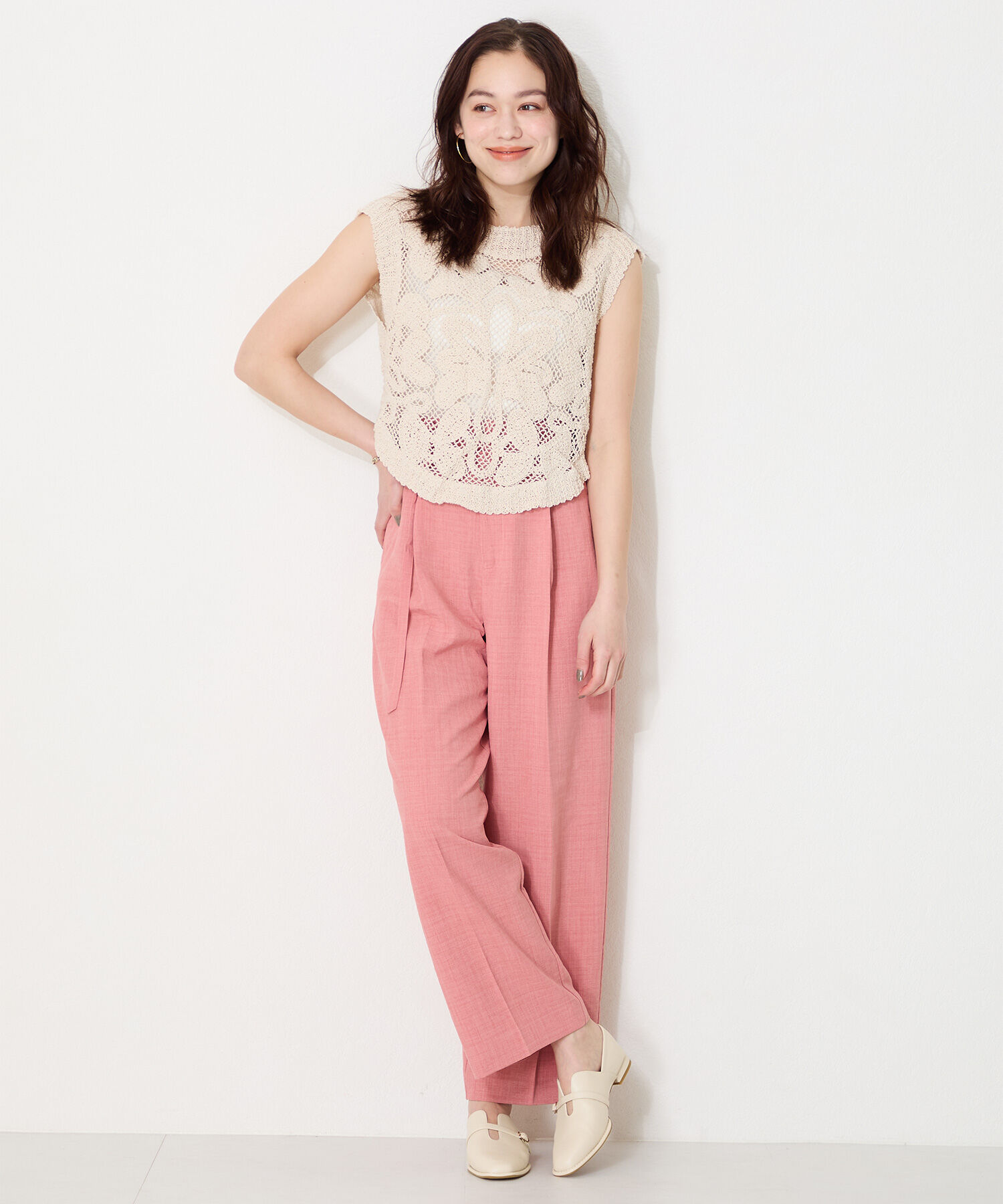 ORiental TRaffic「【WEB限定】ベルトデザインウエーブカットバブーシュ /55104 パンプス フラット 甲深 通勤靴」|パンプス|