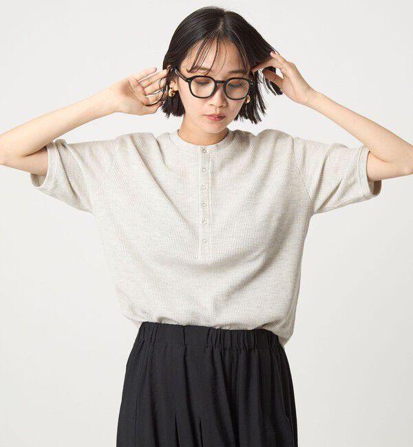 UNITED ARROWS green label relaxing「【WEB限定】＜at ease＞ワッフル ヘンリーネック 5分袖 プルオーバー カットソー」|Tシャツ・カットソー|NATURAL