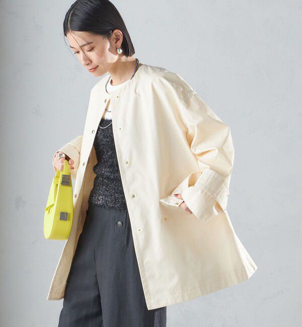 SHIPS for women「〈撥水加工/手洗い可能〉綿 ナイロン ギャバ ノーカラー ミディ コート 24SS ◇」|ノーカラーコート|