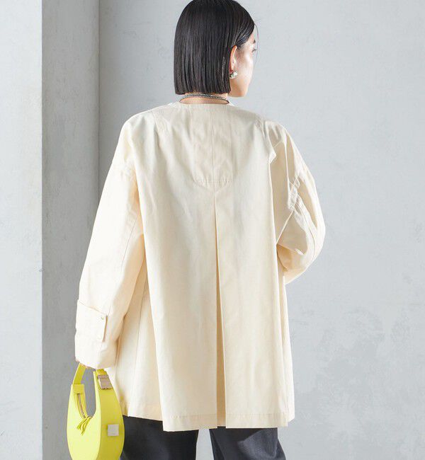 SHIPS for women「〈撥水加工/手洗い可能〉綿 ナイロン ギャバ ノーカラー ミディ コート 24SS ◇」|ノーカラーコート|