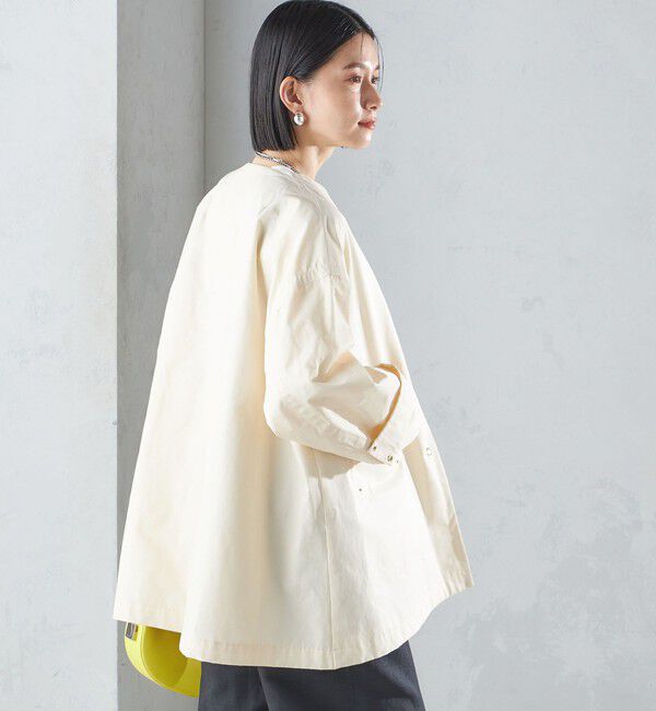 SHIPS for women「〈撥水加工/手洗い可能〉綿 ナイロン ギャバ ノーカラー ミディ コート 24SS ◇」|ノーカラーコート|