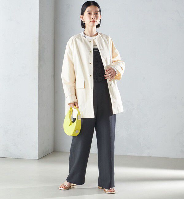 SHIPS for women「〈撥水加工/手洗い可能〉綿 ナイロン ギャバ ノーカラー ミディ コート 24SS ◇」|ノーカラーコート|