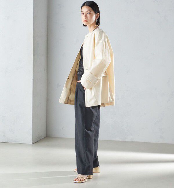 SHIPS for women「〈撥水加工/手洗い可能〉綿 ナイロン ギャバ ノーカラー ミディ コート 24SS ◇」|ノーカラーコート|