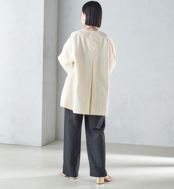 SHIPS for women「〈撥水加工/手洗い可能〉綿 ナイロン ギャバ ノーカラー ミディ コート 24SS ◇」|ノーカラーコート|