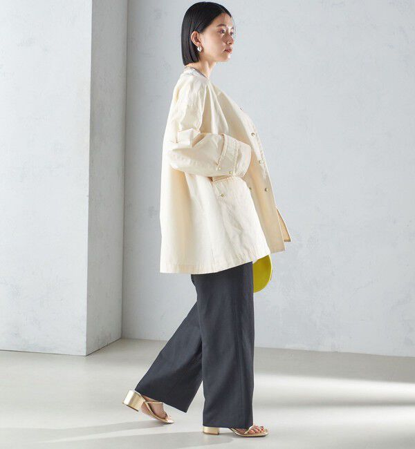 SHIPS for women「〈撥水加工/手洗い可能〉綿 ナイロン ギャバ ノーカラー ミディ コート 24SS ◇」|ノーカラーコート|