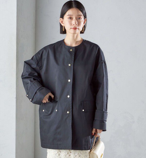 SHIPS for women「〈撥水加工/手洗い可能〉綿 ナイロン ギャバ ノーカラー ミディ コート 24SS ◇」|ノーカラーコート|