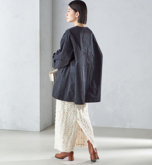 SHIPS for women「〈撥水加工/手洗い可能〉綿 ナイロン ギャバ ノーカラー ミディ コート 24SS ◇」|ノーカラーコート|