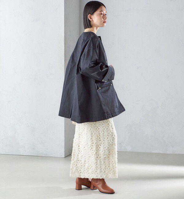 SHIPS for women「〈撥水加工/手洗い可能〉綿 ナイロン ギャバ ノーカラー ミディ コート 24SS ◇」|ノーカラーコート|