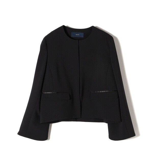 SHIPS for women「〈手洗い可能〉ブラック フォーマル フレア スリーブ ジャケット ◇」|ノーカラージャケット|