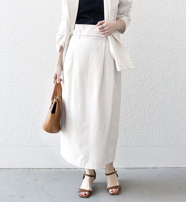 SHIPS any「SHIPS any: リネン ミックス 千鳥柄 ハイウエスト タイト スカート」|スカート|ナチュラル