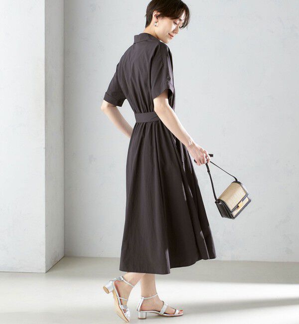 SHIPS for women「〈UVカット / 撥水加工 / 手洗い可能〉カシュクール デザイン シャツ ワンピース」|ワンピース|ダークグレー