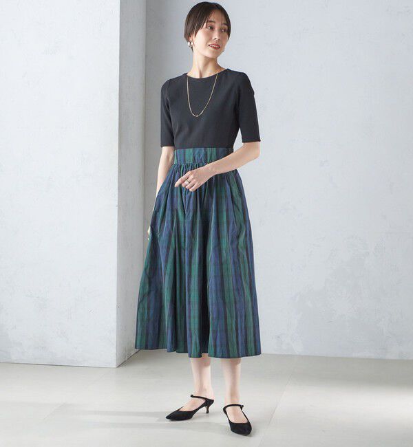 SHIPS for women「〈手洗い可能〉タフタ コンビ ニット パフスリーブ ワンピース」|ワンピース|