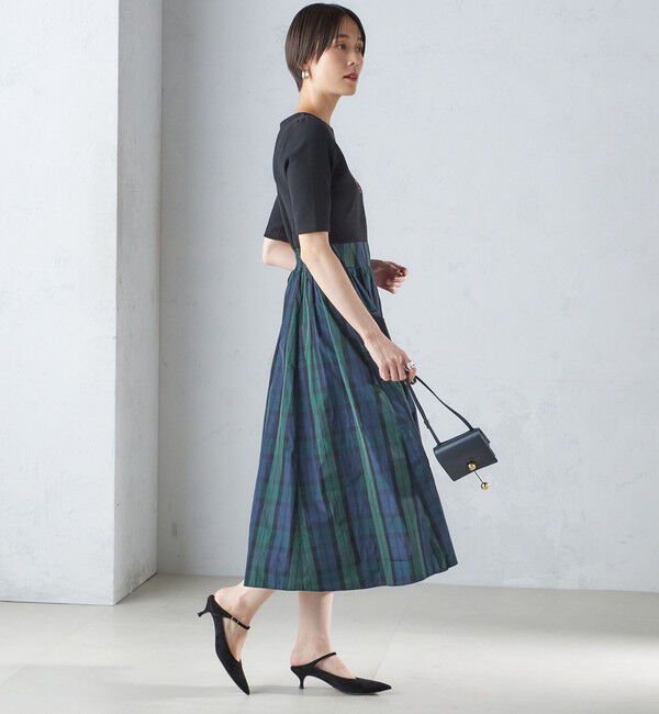 SHIPS for women「〈手洗い可能〉タフタ コンビ ニット パフスリーブ ワンピース」|ワンピース|