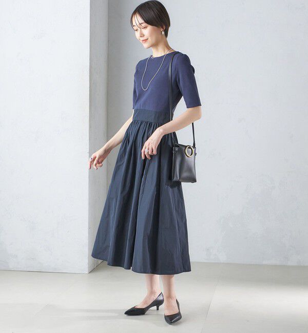 SHIPS for women「〈手洗い可能〉タフタ コンビ ニット パフスリーブ ワンピース」|ワンピース|