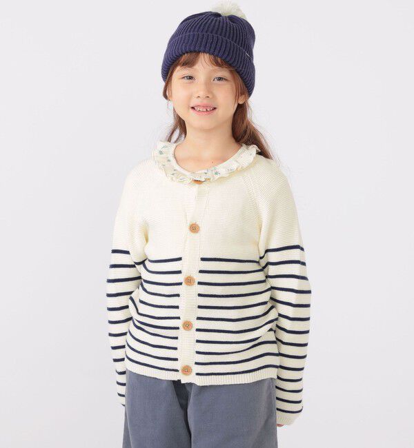 SHIPS KIDS「SHIPS KIDS:100～125cm /〈洗濯機可能〉ボーダー カーディガン」|カーディガン|