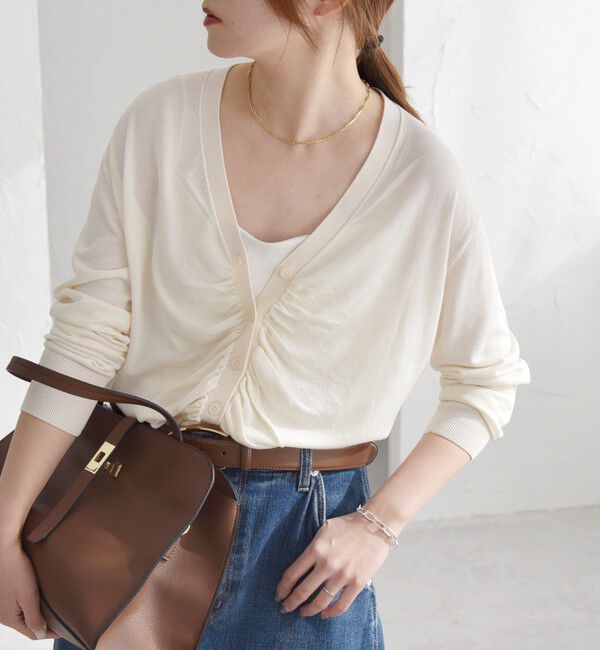 quaranciel「quaranciel:〈手洗い可能〉シルク ミックス ギャザー ニット カーディガン」|カーディガン|オフホワイト