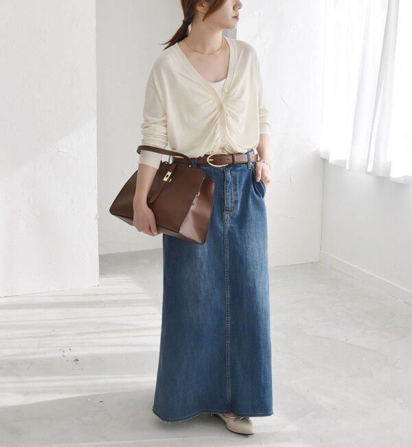 quaranciel「quaranciel:〈手洗い可能〉シルク ミックス ギャザー ニット カーディガン」|カーディガン|