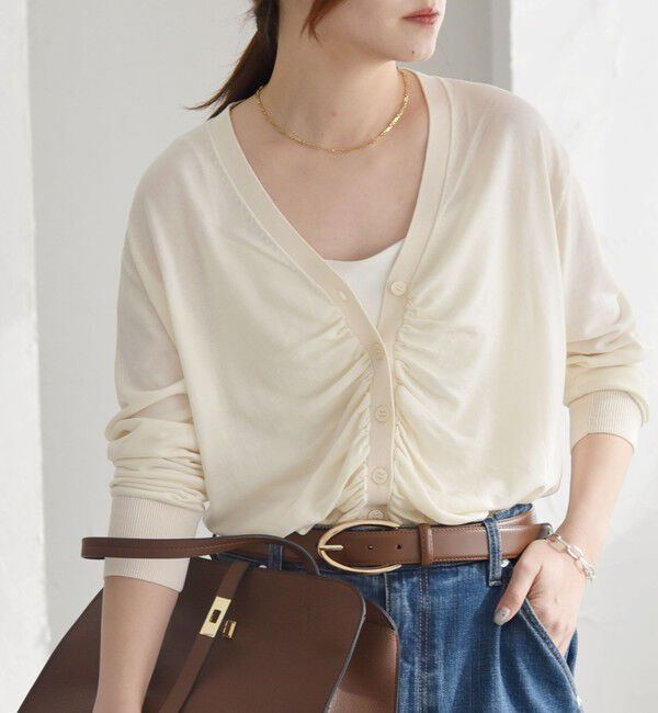 quaranciel「quaranciel:〈手洗い可能〉シルク ミックス ギャザー ニット カーディガン」|カーディガン|