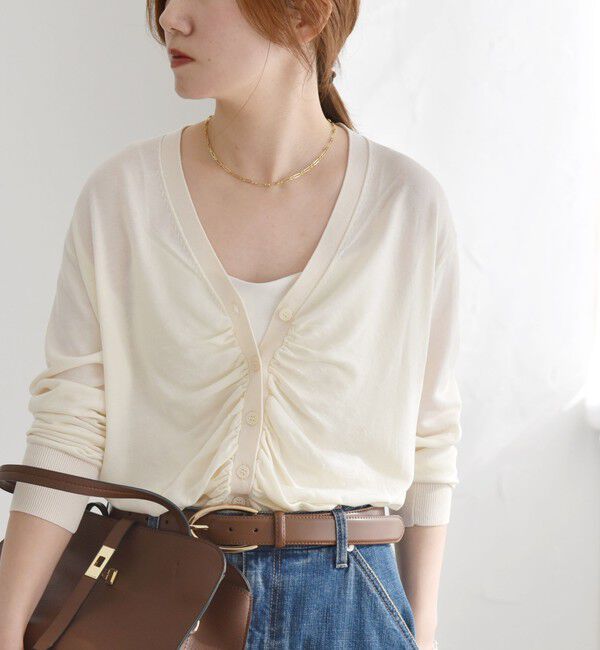 quaranciel「quaranciel:〈手洗い可能〉シルク ミックス ギャザー ニット カーディガン」|カーディガン|