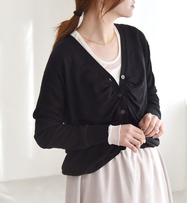 quaranciel「quaranciel:〈手洗い可能〉シルク ミックス ギャザー ニット カーディガン」|カーディガン|