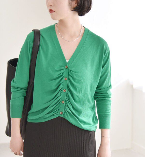 quaranciel「quaranciel:〈手洗い可能〉シルク ミックス ギャザー ニット カーディガン」|カーディガン|