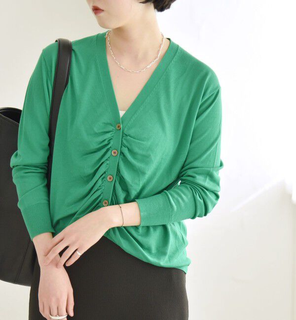 quaranciel「quaranciel:〈手洗い可能〉シルク ミックス ギャザー ニット カーディガン」|カーディガン|