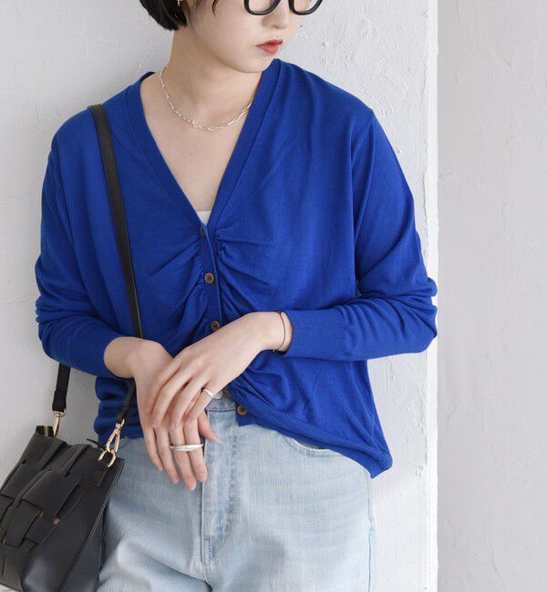 quaranciel「quaranciel:〈手洗い可能〉シルク ミックス ギャザー ニット カーディガン」|カーディガン|