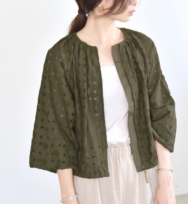 quaranciel「quaranciel:〈手洗い可能〉フラワー レース ジップ ブルゾン」|ブルゾン・スタジャン|