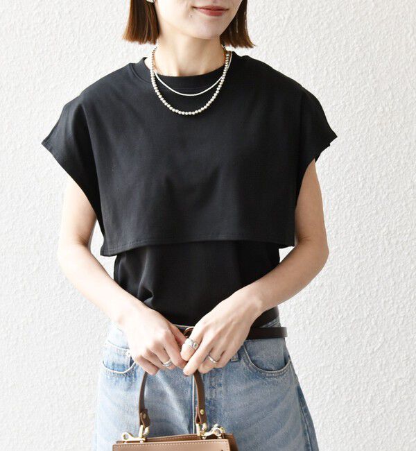 SHIPS any「SHIPS any:〈接触冷感/汗染み防止加工/洗濯機可能〉レイヤード フレンチスリーブ TEE」|Tシャツ・カットソー|