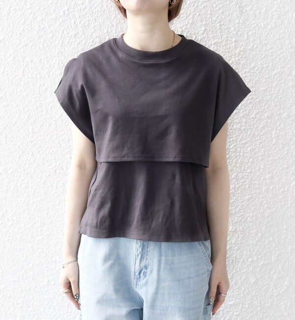 SHIPS any「SHIPS any:〈接触冷感/汗染み防止加工/洗濯機可能〉レイヤード フレンチスリーブ TEE」|Tシャツ・カットソー|