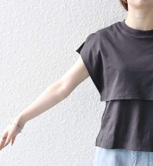 SHIPS any「SHIPS any:〈接触冷感/汗染み防止加工/洗濯機可能〉レイヤード フレンチスリーブ TEE」|Tシャツ・カットソー|
