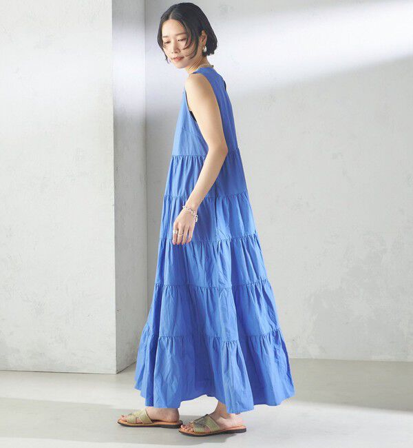 SHIPS for women「〈手洗い可能〉Fanaka:ポプリン ティアード ロング ワンピース」|ワンピース|