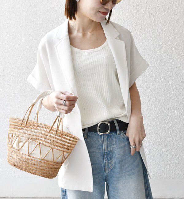 SHIPS any「SHIPS any:〈手洗い可能〉カラミ メッシュ ハーフスリーブ テーラード ジャケット」|テーラードジャケット|