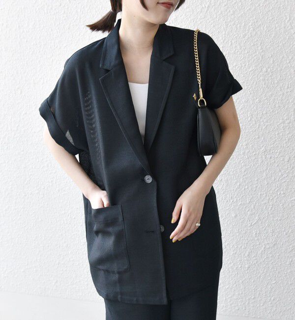 SHIPS any「SHIPS any:〈手洗い可能〉カラミ メッシュ ハーフスリーブ テーラード ジャケット」|テーラードジャケット|