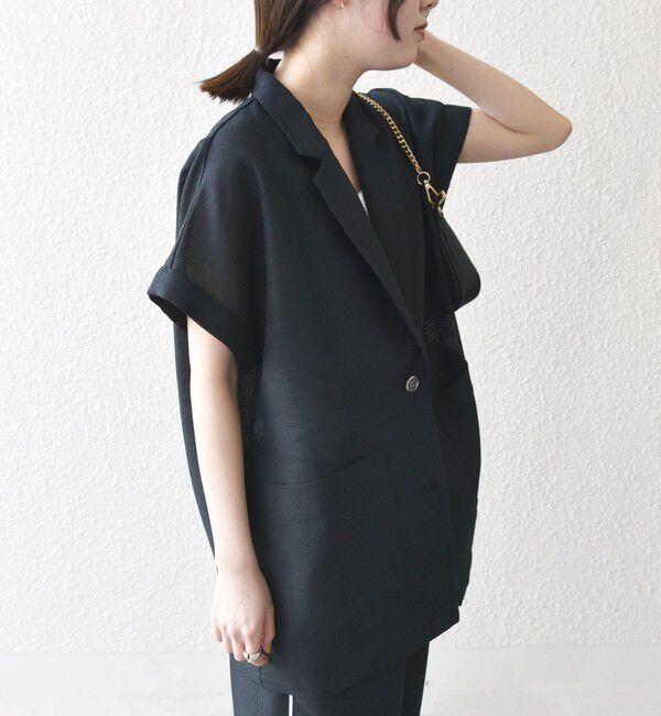 SHIPS any「SHIPS any:〈手洗い可能〉カラミ メッシュ ハーフスリーブ テーラード ジャケット」|テーラードジャケット|