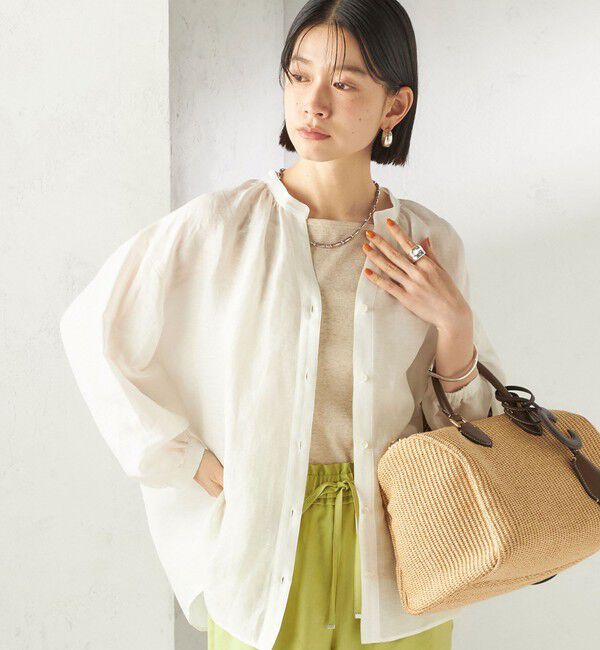 SHIPS for women「《予約》〈手洗い可能〉IMPERIAL LINEN 混 バンドカラー スキッパー シャツ」|シャツ・ブラウス|オフホワイト