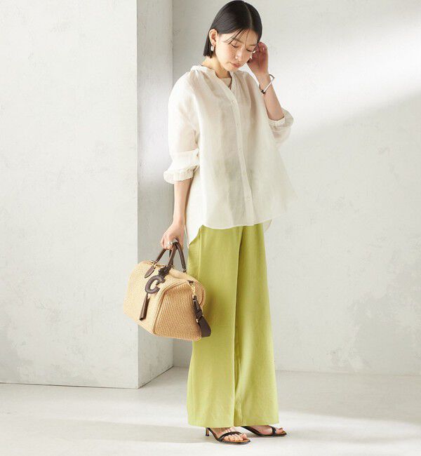 SHIPS for women「《予約》〈手洗い可能〉IMPERIAL LINEN 混 バンドカラー スキッパー シャツ」|シャツ・ブラウス|