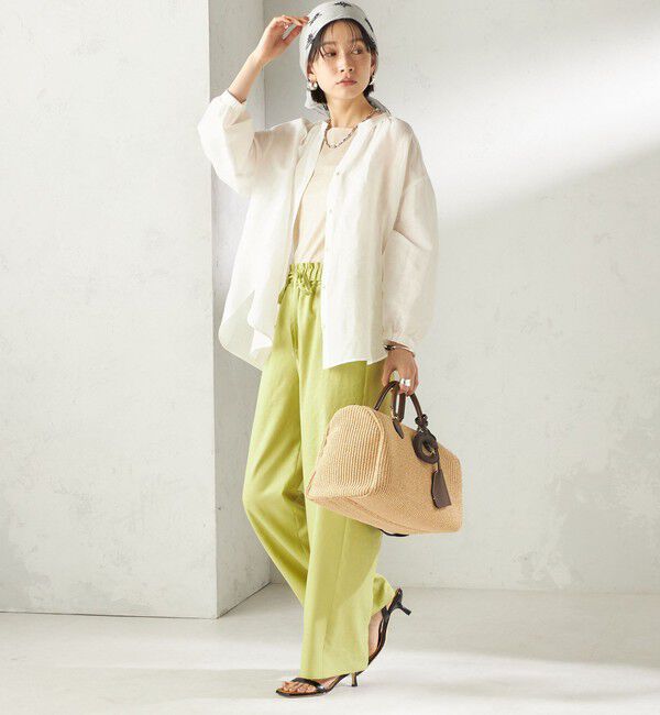 SHIPS for women「《予約》〈手洗い可能〉IMPERIAL LINEN 混 バンドカラー スキッパー シャツ」|シャツ・ブラウス|