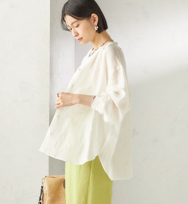 SHIPS for women「《予約》〈手洗い可能〉IMPERIAL LINEN 混 バンドカラー スキッパー シャツ」|シャツ・ブラウス|