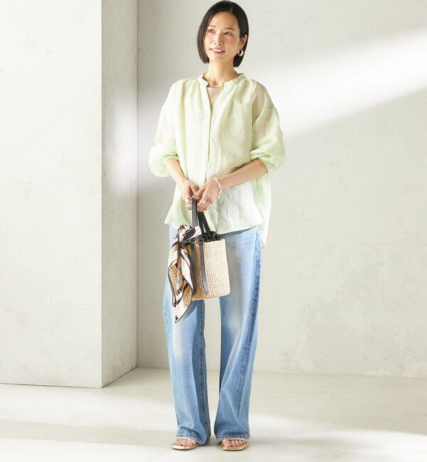 SHIPS for women「《予約》〈手洗い可能〉IMPERIAL LINEN 混 バンドカラー スキッパー シャツ」|シャツ・ブラウス|